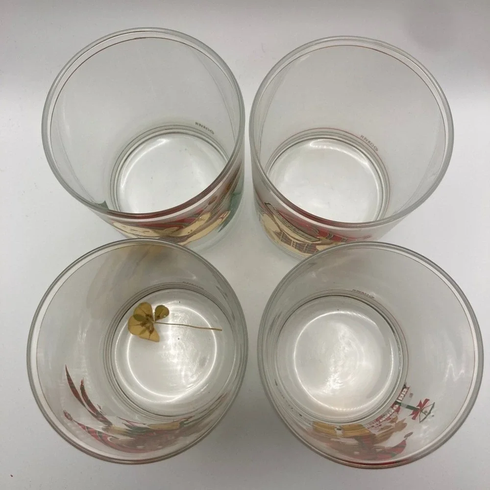 Vtg Culver Frosted Yule Bear Old Fashioned Glass Set of 4 22K‎ Gold USA